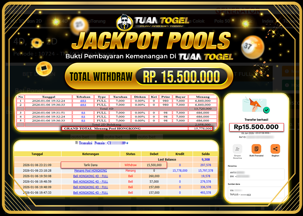 TUANTOGEL JACKPOT TOGEL HONGKONG Rp15.00.000,- LUNAS  